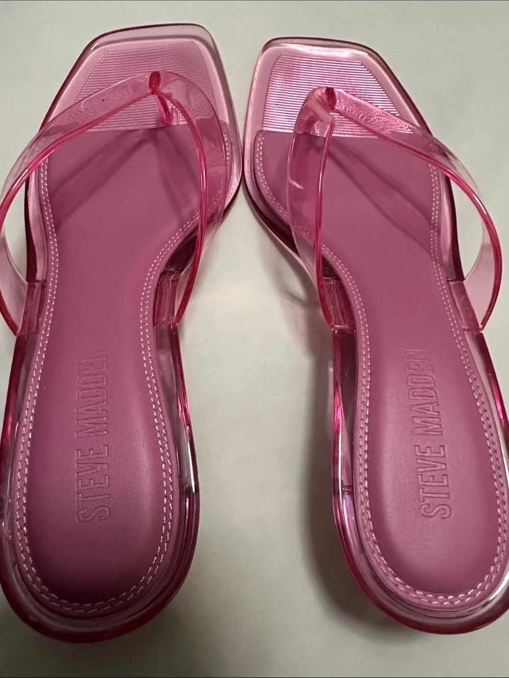 Steve Madden Clear Pink Jelly Square-Toe Thong Sandals
